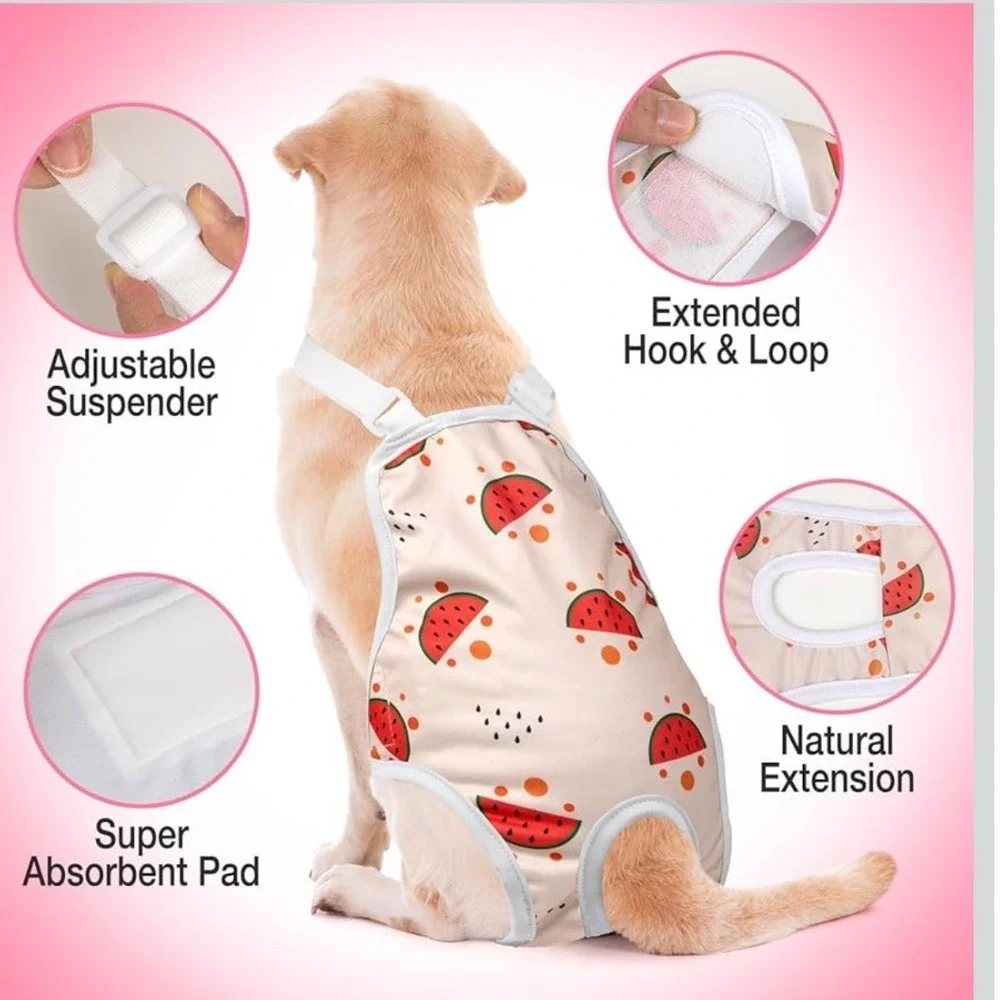 New Reusable‎ Female Dog Diapers with Suspenders Fruit Print Large